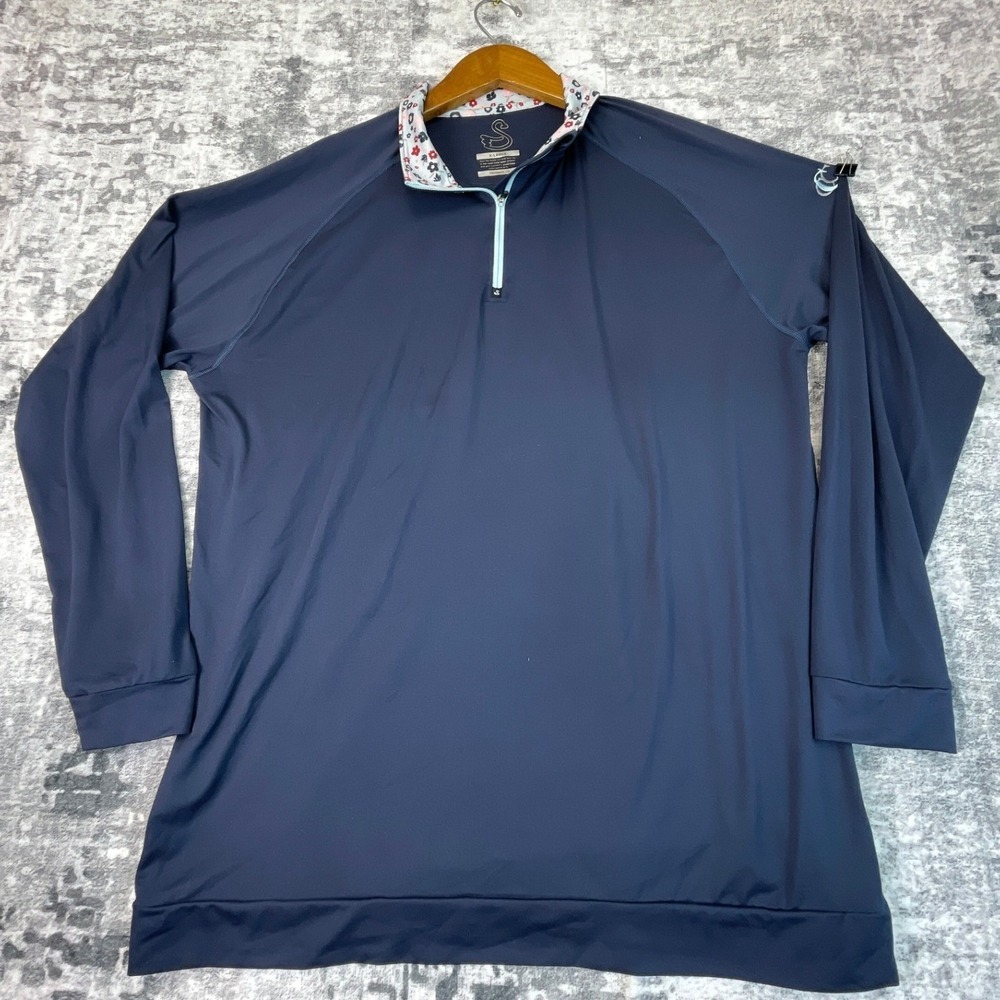 Swannies Womens Navy Blue Floral Collar 1/4 Zip Golf Pullover Sweatshirt XL